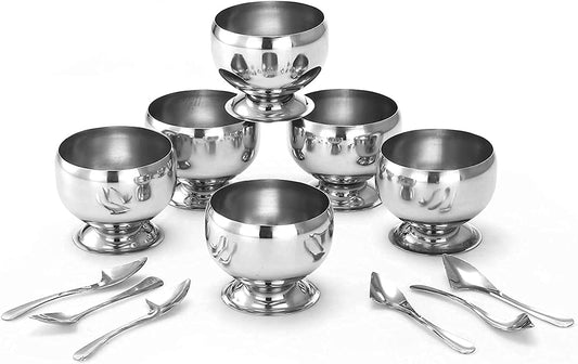 iKonbi Stainless Steel Apple Design Ice Cream Cups & Spoons - Serving Bowls and Soup Bowl