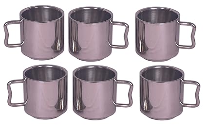 iKonbi Stainless Steel Mug with Tray - Set of 6, 170 ml