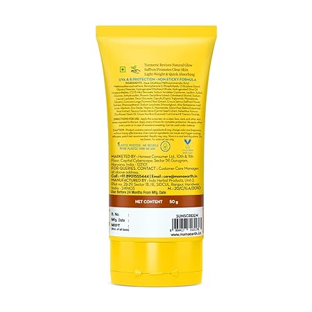 Mamaearth Ubtan Detan Sunscreen: SPF 50 PA++++, 50 g