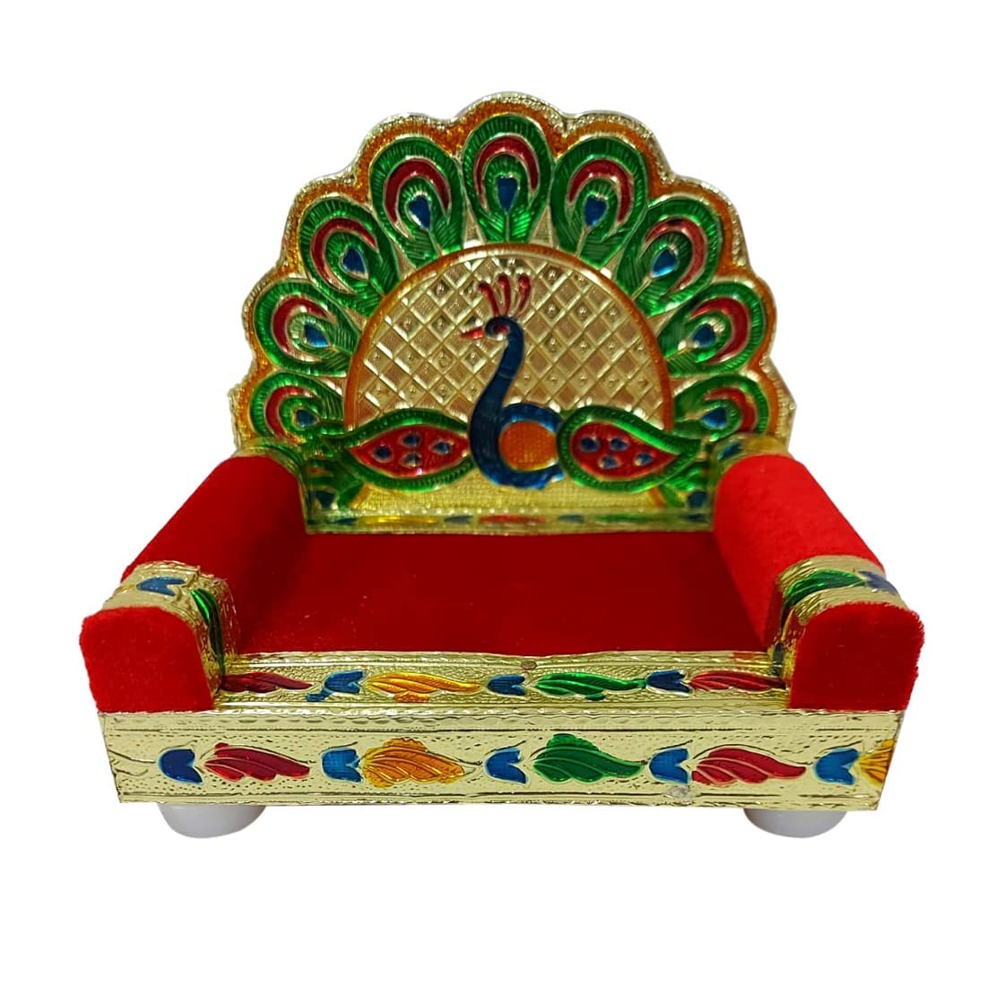 iKonbi Handicraft Wooden Laddu Gopal Meenakari Singhasan for Pooja Mandir,Peacock Swing Jhula Golden, 13x 10x 10cm-1-Pcs