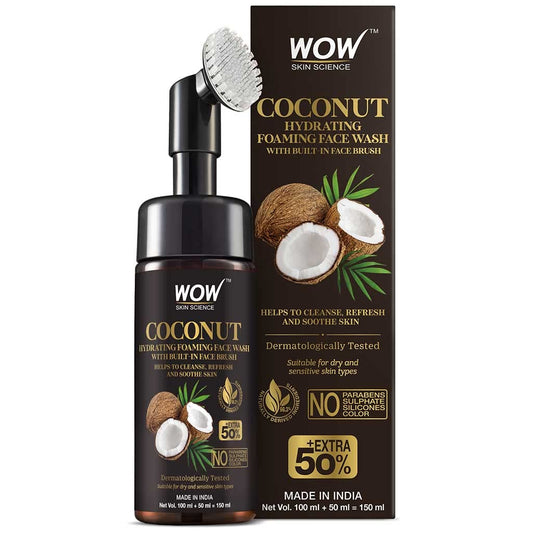 WOW Coconut Hydrating Foaming Face Wash Cleaner: With Brush, 150