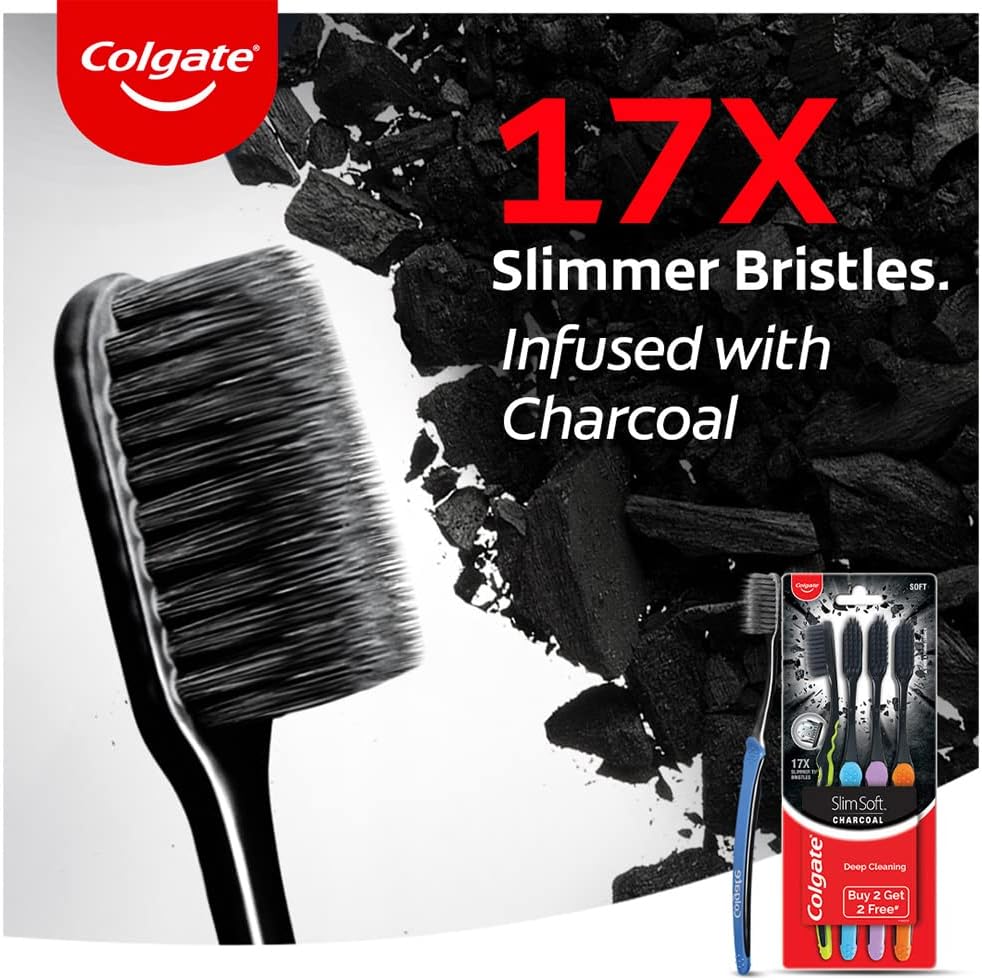 Colgate Slim Soft Charcoal Toothbrush: 4 pcs