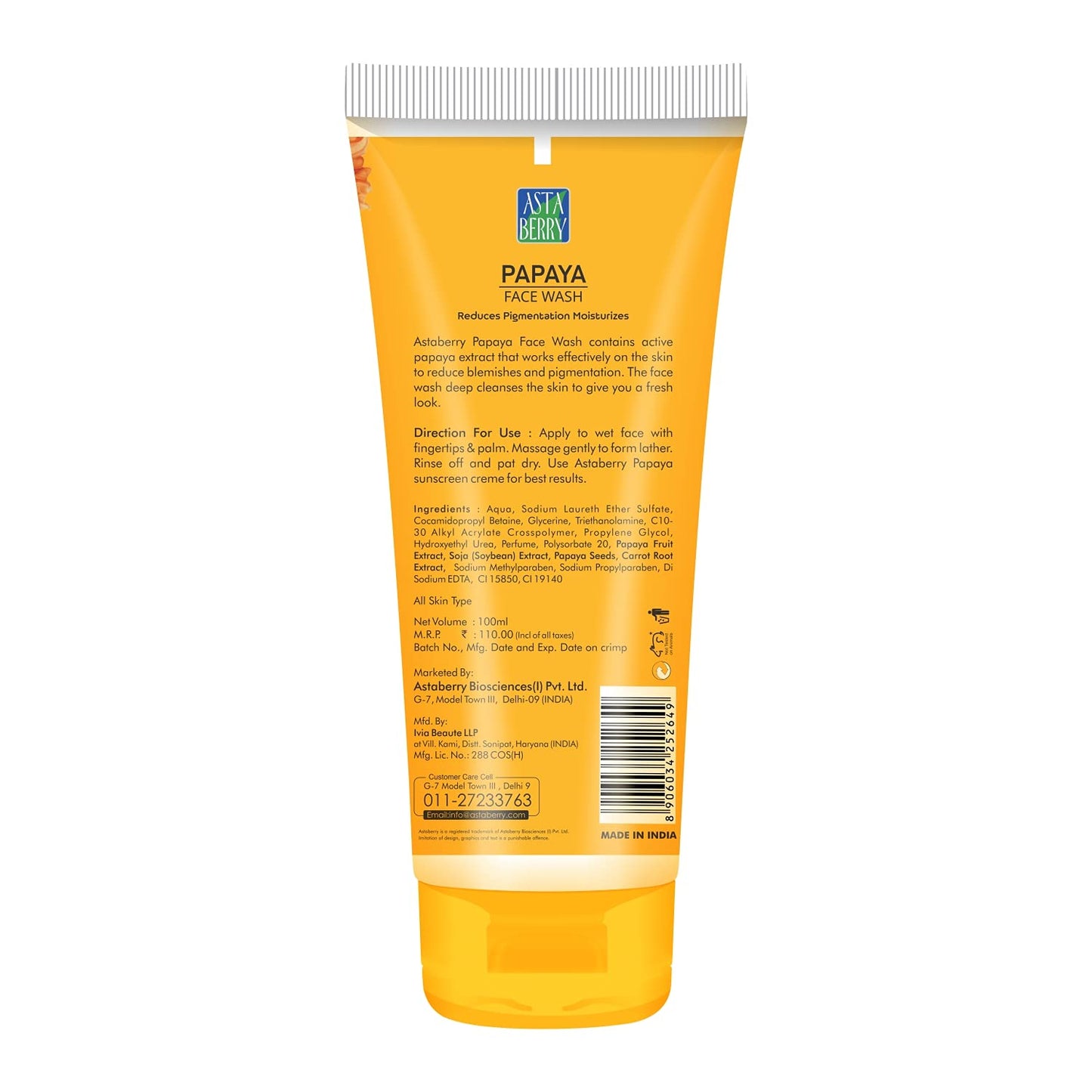 Asta Berry Papaya Face Wash: 100 g