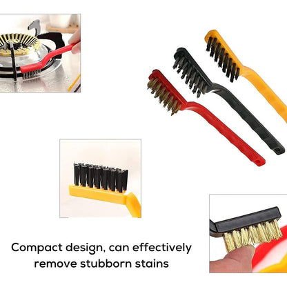 iKonbi Set of 3 Pc Mini Wire Brush Cleaning Tool Kit Brass, Nylon, Stainless Steel Bristles, Gas Cleaning Brushes Iron Nylon Copper Wire for Car Kitchen Gas Stove Cleaning Tool