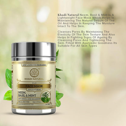 KHADI NATURAL Neem, Basil and Mint Anti Acne FaceMask, 50g