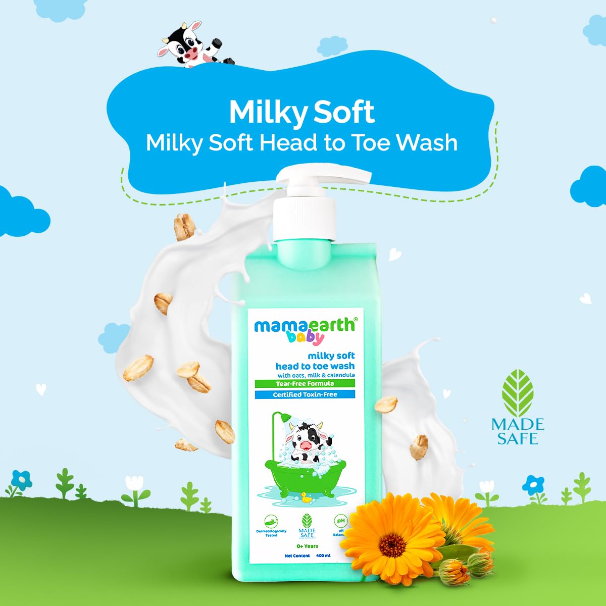 Mamaearth Milky Soft Head to Toe Wash: Oats, Milk & Calendula, 400 ml
