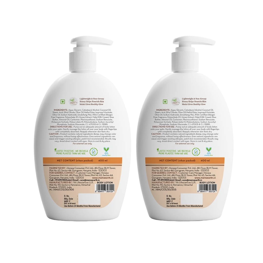 Mamaearth Honey Malai Body Lotion: Pack of 2, 400 ml each