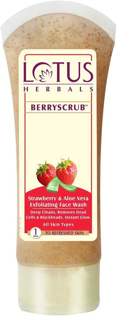 Lotus Herbals Berryscrub Strawberry & Aloe Vera Exfoliating FaceWash | Deep Cleaning | Bla