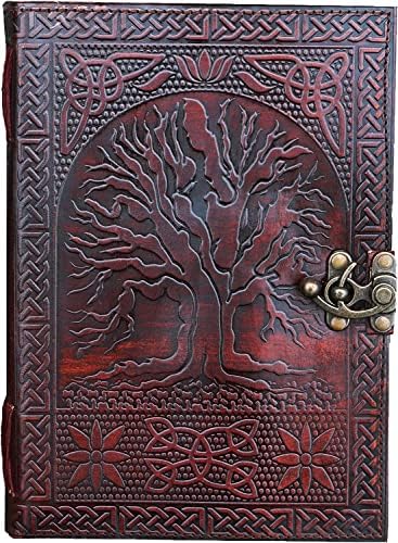 Axuvel Vintage Handmade Leather Diary Embossed with Metal Antique Lock for Artist Sketchbo