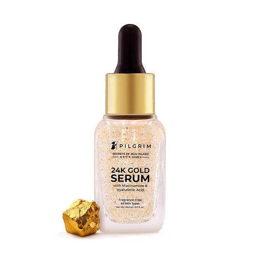 Pilgrim 24K Gold Face Serum: Niacinamide & Hyaluronic Acid, Dewy Primer,