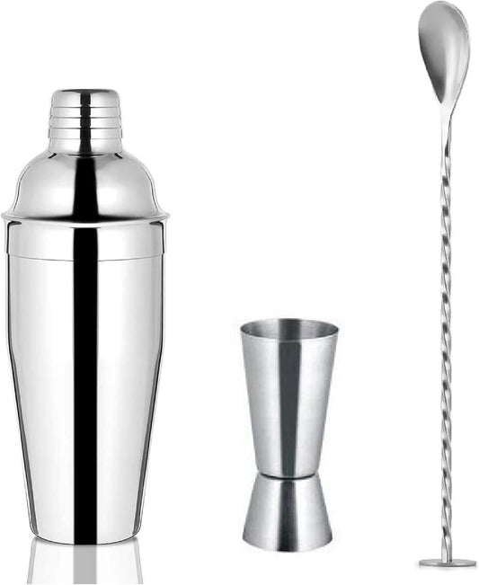 iKonbi Stainless Steel 3 Pcs Professional Barware Set- Cocktail Shaker 750, 30/60 Peg