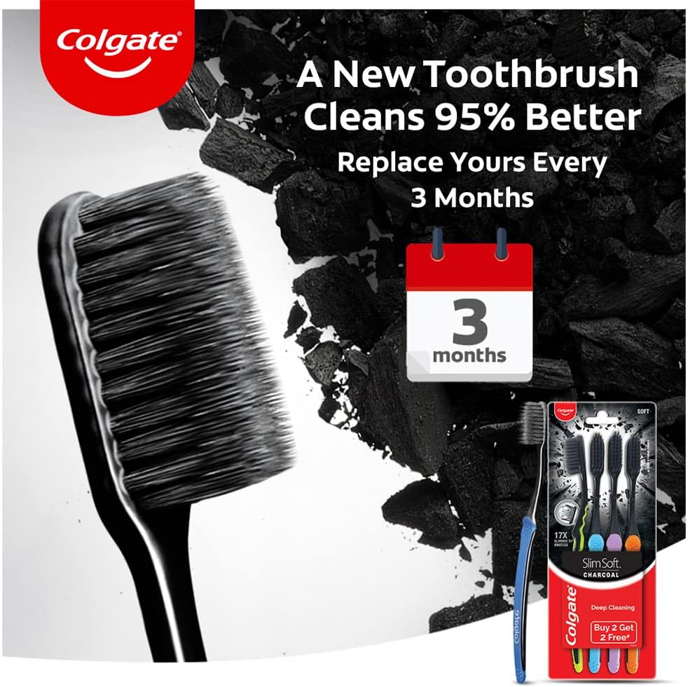 Colgate Slim Soft Charcoal Toothbrush: 4 pcs