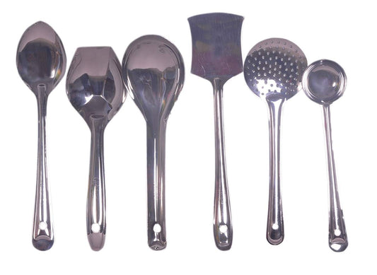 iKonbi Set of 6 Kitchen Serving Tools - Long Vegetable Cooking Pan, Biryani Spoon, Deep