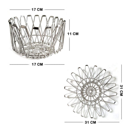iKonbi Stainless Steel Multipurpose Folding Fruit and Vegetable Basket for Kitchen, Dining or Center Table - Flexible Basket Also Used for Office Purpose Serving and in Party8 Shapes
