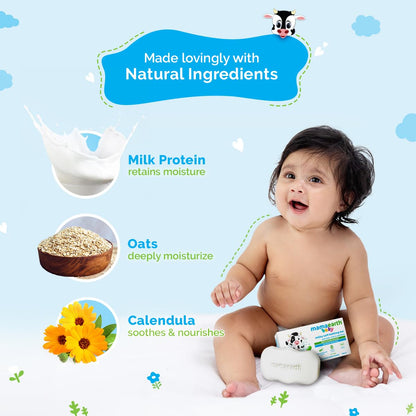Mamaearth Milky Soft Bathing Bar Baby Soap: Oats, Milk & Calendula, Pack of 2, 75 g each