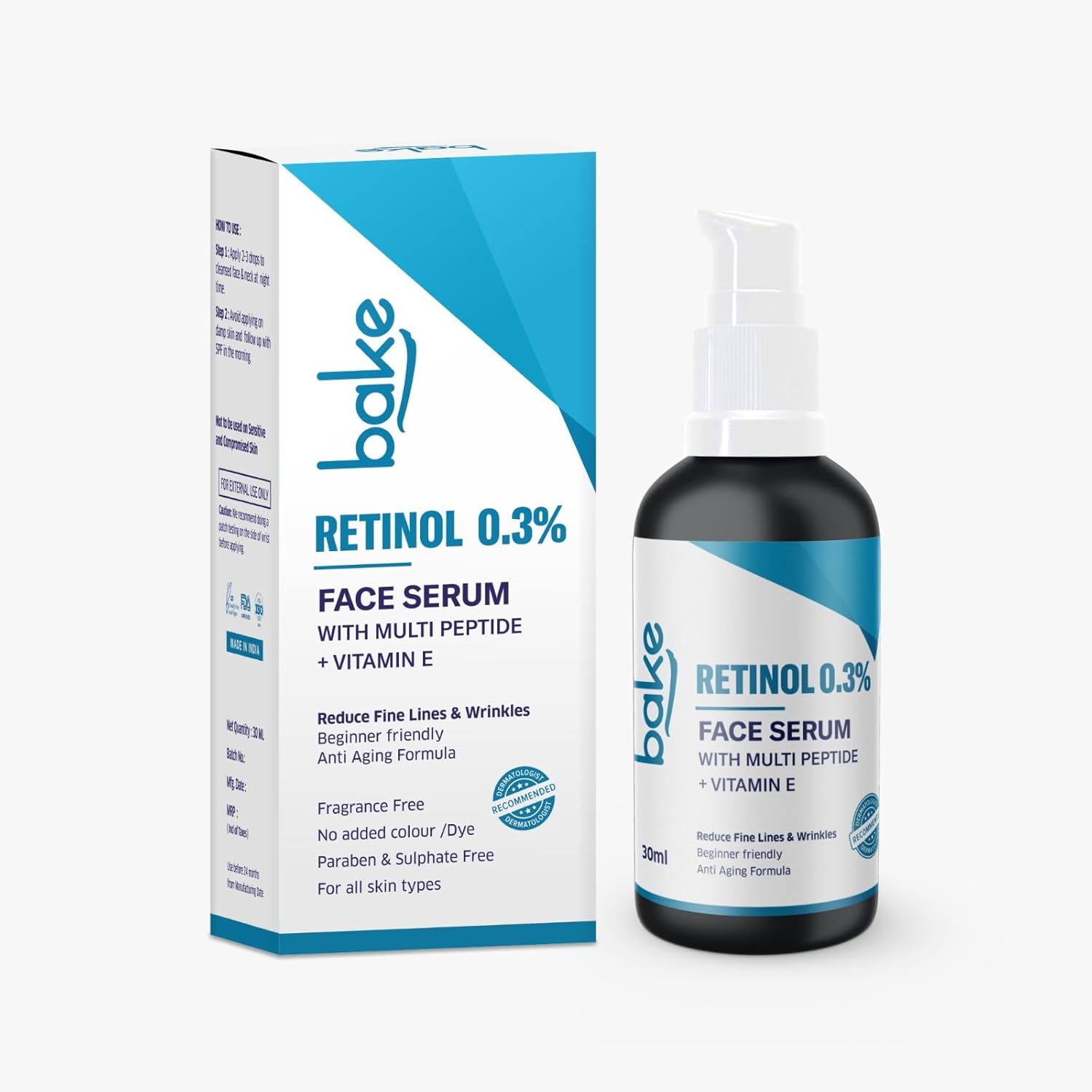BAKE 0.3% Retinol FaceSerum With Multi Peptides For Anti Aging,Reduces Fine Lines & Wrinkl