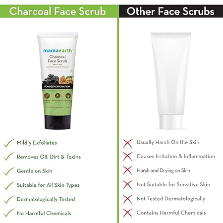 Mamaearth Charcoal Face Scrub: Charcoal & Walnut, 100 g