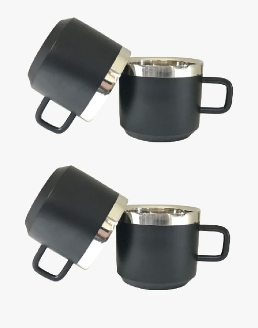 iKonbi Stainless Steel Black Matte Tea Cups- Set of 4 Capacity- 100