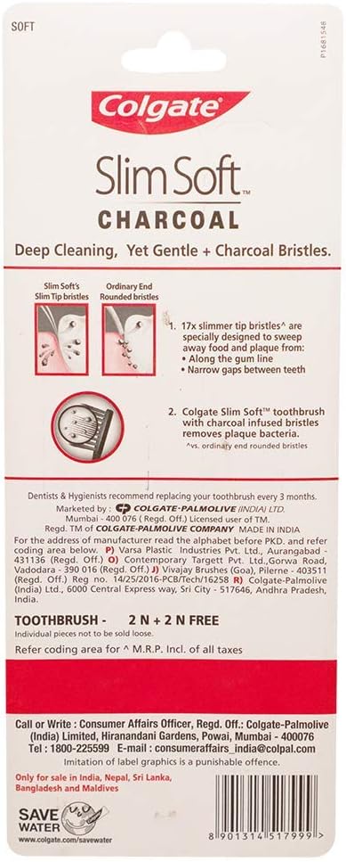 Colgate Slim Soft Charcoal Toothbrush: 4 pcs