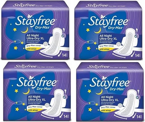 STAYFREE best Dry-Max All Night Ultra-Dry with Wings - XXL (14 +14 +14 +14 Sanitary Pads)