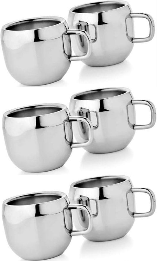 iKonbi Double Wall Apple Tea Cup Set – Stainless Steel, 90 ml, Pack of