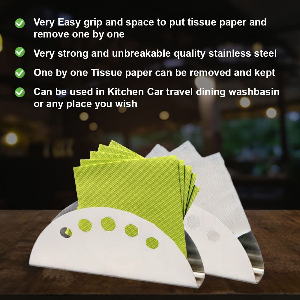 iKonbi Stainless Steel Set of 2 Tissue Paper Napkin Holder Useful for Office Kitchen Dining Table Travel with Holes on top for Better visiblity