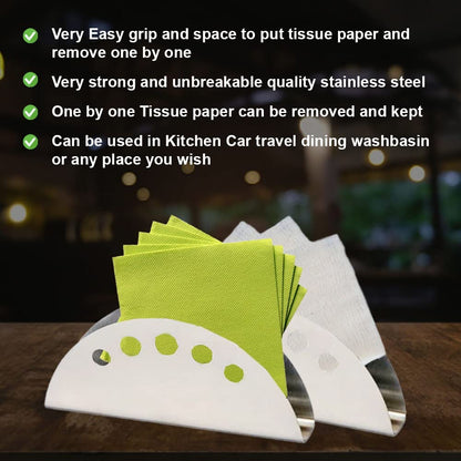 iKonbi Stainless Steel Set of 2 Tissue Paper Napkin Holder Useful for Office Kitchen Dining Table Travel with Holes on top for Better visiblity
