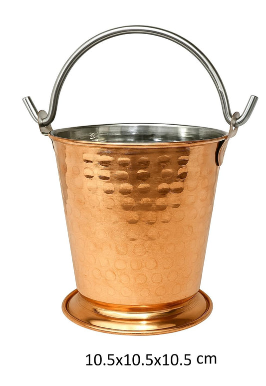 iKonbi Stainless Steel Copper Hammered Plated Serving Bucket/Balti for Serveware & Tableware for Home/Hotel and Restaurants - Set of 2