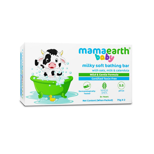 Mamaearth Milky Soft Bathing Bar Baby Soap: Oats, Milk & Calendula, Pack of 2, 75 g