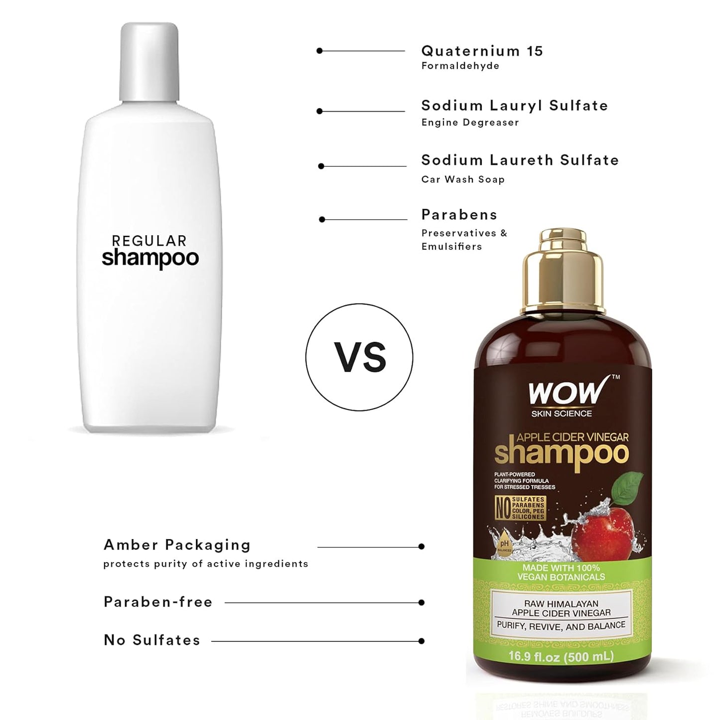 WOW Apple Cider Vinegar Shampoo: Pack of 2, 500 ml each