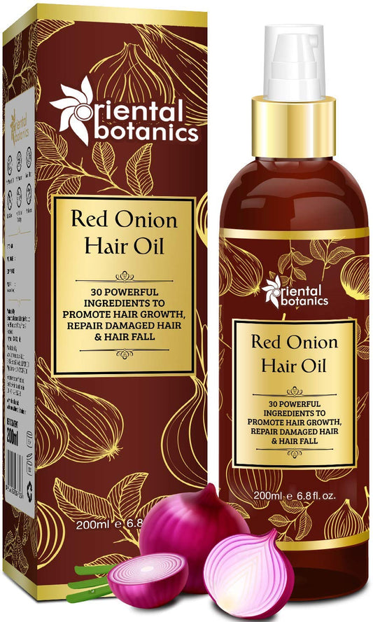 Oriental Botanics Red Onion HairOil, 200ml - with 30 Oils & Extracts, Argan Oil, Castor, B