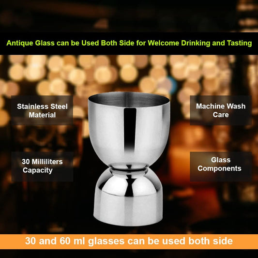 iKonbi Stainless Steel Set of 2 Damru Shape peg Shot Glasses Measure 30 ml and 60 ml