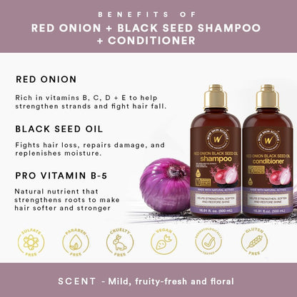 WOW Red Onion Black Seed Shampoo & Conditioner: 500 ml each