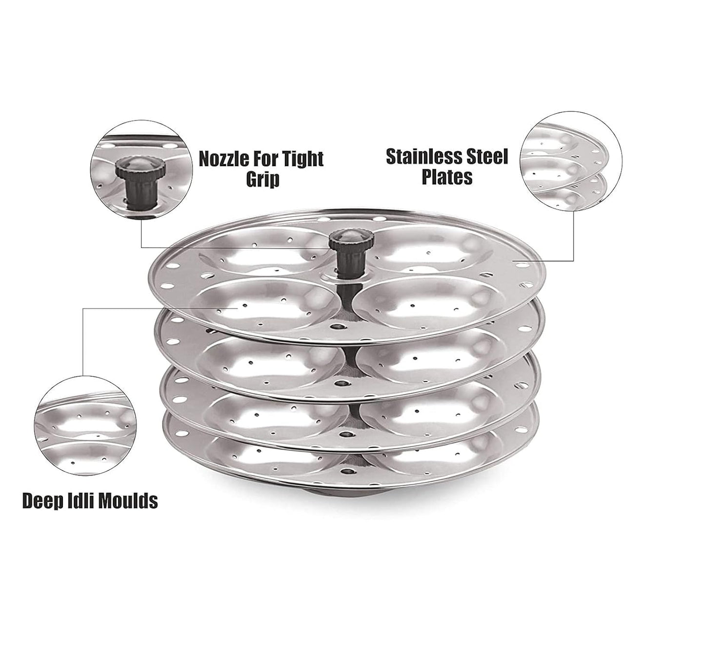 iKonbi Stainless steel Idli stand/Idli maker 4x4 plates 16 Idli