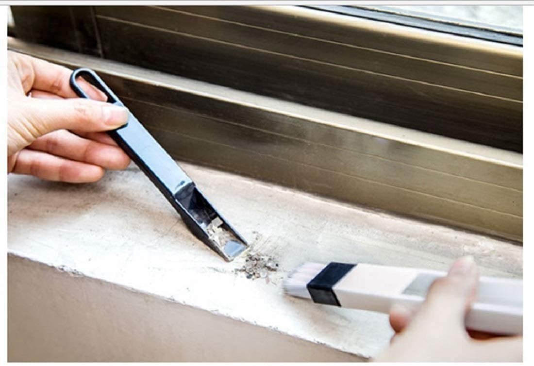 iKonbi Plastic Corners & Edges Dust Multipurpose Use Cleaning Brush for Window Frame, Keyboard with Mini Dustpan, 2-Pieces, White