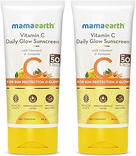 Mamaearth Vitamin C Sunscreen SPF 50 PA+++: Vitamin C & Turmeric, 80 g, Pack of