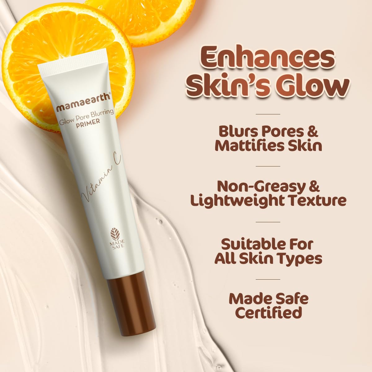 Mamaearth Glow Pore Blurring Primer with Vitamin C & Turmeric - 25 g| Enhances Skin’s smoothness | Blurs Pores | Helps Makeup Last Long | Lightweight & Non-Greasy