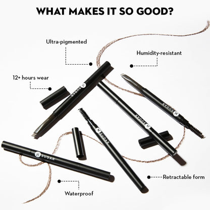 Sugar Cosmetics Arch Arrival Brow Definer 02 Taupe Tom - Grey Brown, Long Lasting, 12hr Coverage, Built-in Spoolie