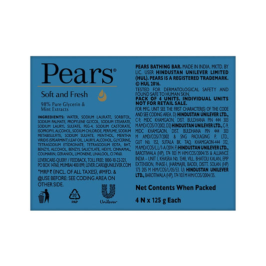 Pears Soft and Fresh Bathing Bar: 125 g, Buy 3 Get 1 Free