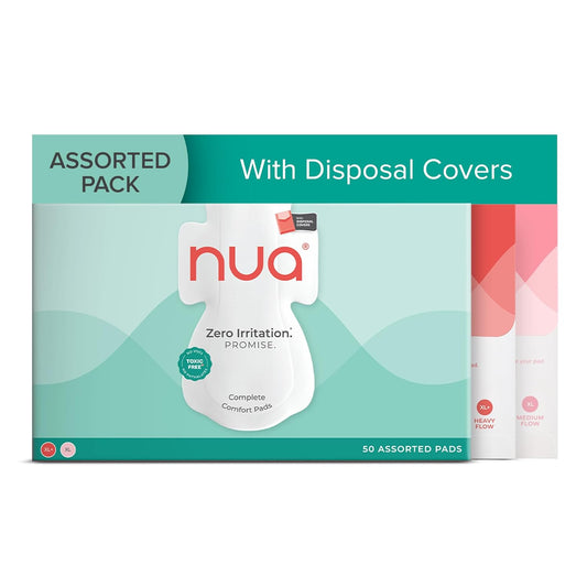 Nua Ultra Safe 50 Sanitary Pads for Women | 2 Sizes in 1: 25 Heavy Flow-XL+ & 25 Medium-XL