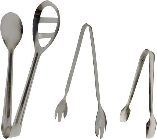 iKonbi Stainless steeel Set of 3 Tongs Oval Tong Trishul Tong Sugar Tong