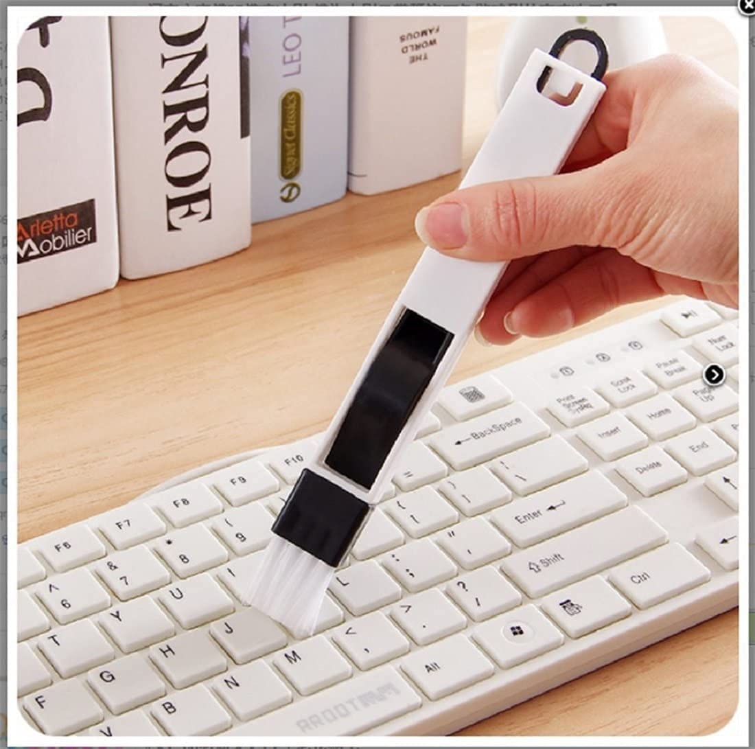 iKonbi Plastic Corners & Edges Dust Multipurpose Use Cleaning Brush for Window Frame, Keyboard with Mini Dustpan, 2-Pieces, White