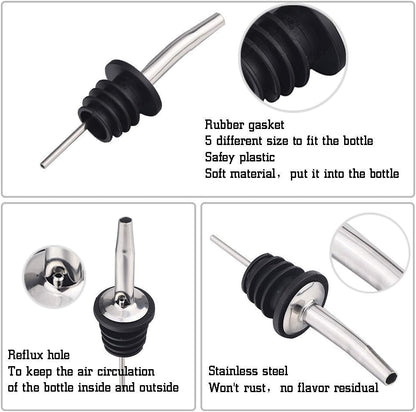 iKonbi Stainless Steel 4 pcs Bar Accessories Set- PVC Muddler Black, Peg Measure, Ice Tong, Wine Pourer