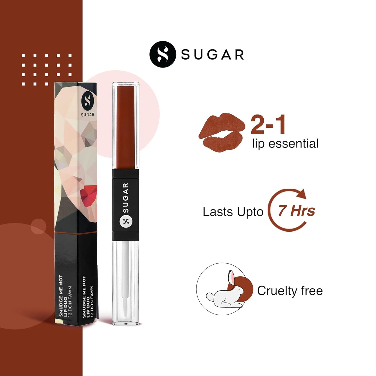 SUGAR Cosmetics Smudge Me Not Lip Duo: 12 Don Fawn, 2-in-1, 3.5 ml