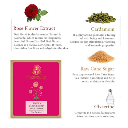 Forest Essentials Luxury Sugar Soap Rose Cardamom 125g