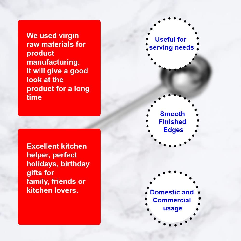 iKonbi Stainless Steel Deep Ladle Soup/Milk Ladle/Karchi Cooking and Serving Spoon for Kitchen Pack of 2, Deep Ladle