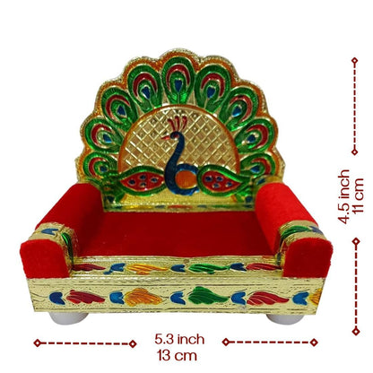 iKonbi Handicraft Wooden Laddu Gopal Meenakari Singhasan for Pooja Mandir,Peacock Swing Jhula Golden, 13x 10x 10cm-1-Pcs