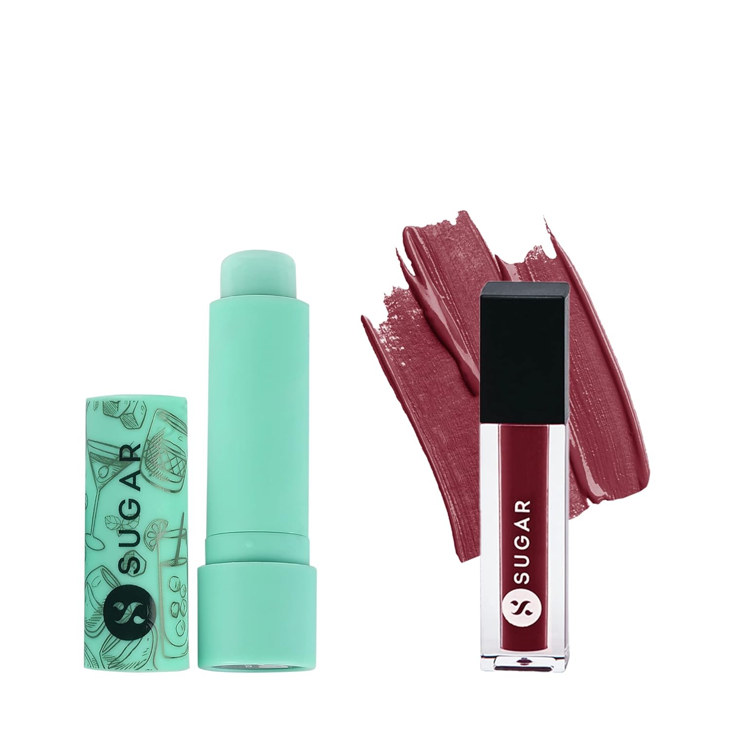 SUGAR Cosmetics LipBalm & Mini Liquid Lipstick: 01 Mojito & 03 Tan Fan, Pack of