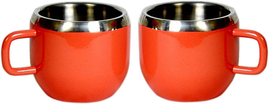 iKonbi Stainless Steel Double Wall 2 Red Warm Tea Cups- Set of