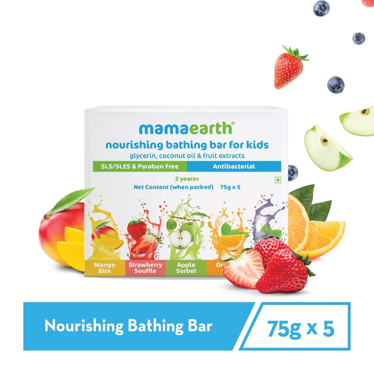 Mamaearth Fruit Bathing Bar: Baby Soap with Glycerine, 75 g, Pack of 5